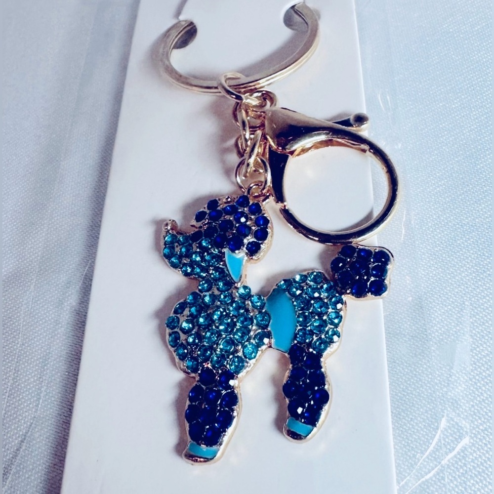 Blue Rhinestone Poodle Keychain, Nip - image 1